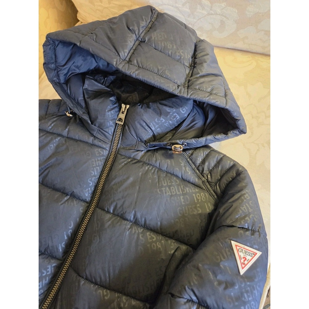 GUESS Men's Smart Blue Diag Guess Adam Quilted Hooded Zip Puffer Sz L NEW! $225